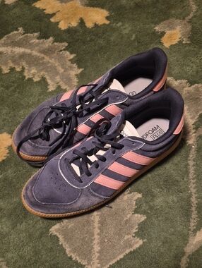adidas Navy Blue Suede Sneakers with Pink Stripes